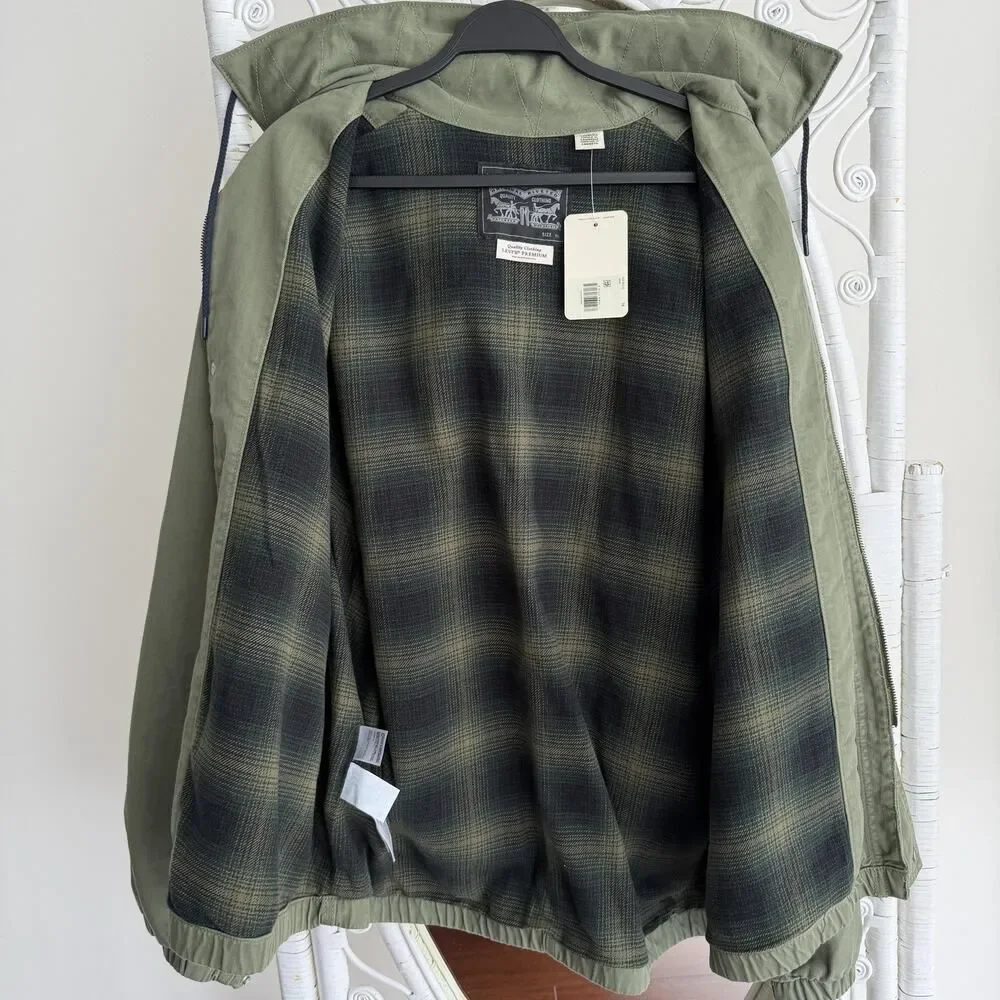 Levi's Premium‎ Jacket Mens XL Green Hooded Work Pocket Canvas Military Utility
